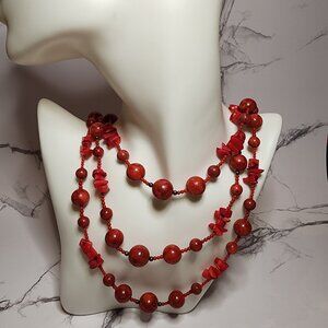 Vintage Multi Red Bead Necklace with 925 Silver Clasp